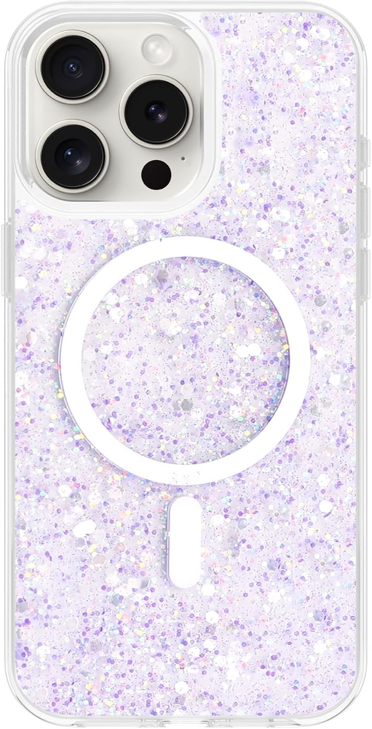 for iPhone 14 Pro Max Case, Clear Glitter MagSafe Compatible, Bling Sparkly Girly Case for iPhone 14 Pro Max, Magnetic Protective Phone Cover, Purple Glitter, Cetus