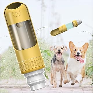 Trinkflasche Für Hunde, 350 ml Hundetrinkflasche mit 150 ml Hundefutter Becher Doggy Bottle für Große Kleine Hunde Leckdichte Wasserflasche,Yellow product image
