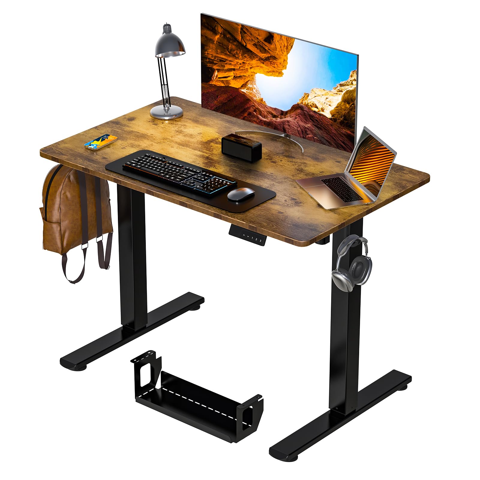 Kingant Standing Desk Height Adjustable Small Electric Stand Up Desks [40 x 20 Inch] - Ergonomic Sit Stand Desk Rising Desks for Home Office Computer