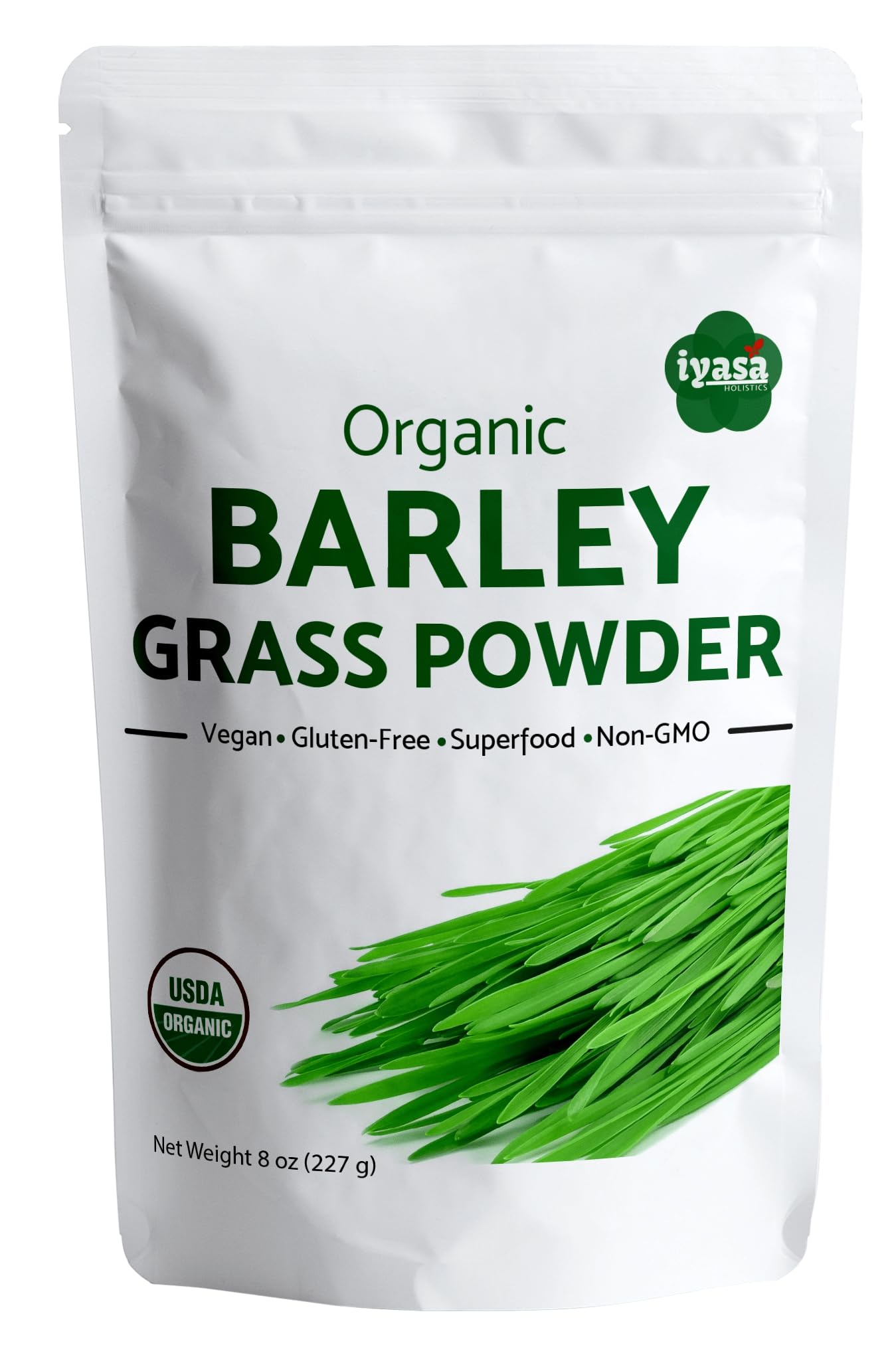 USDA Organic Barley Grass Powder, 8 oz (227 Grams), Raw, Vegan, Green Super Food, Rich in Plant Protein, Fibers and Minerals, Natural Energy Booster and Body Detox, Resealable PouchUSDA Organic
