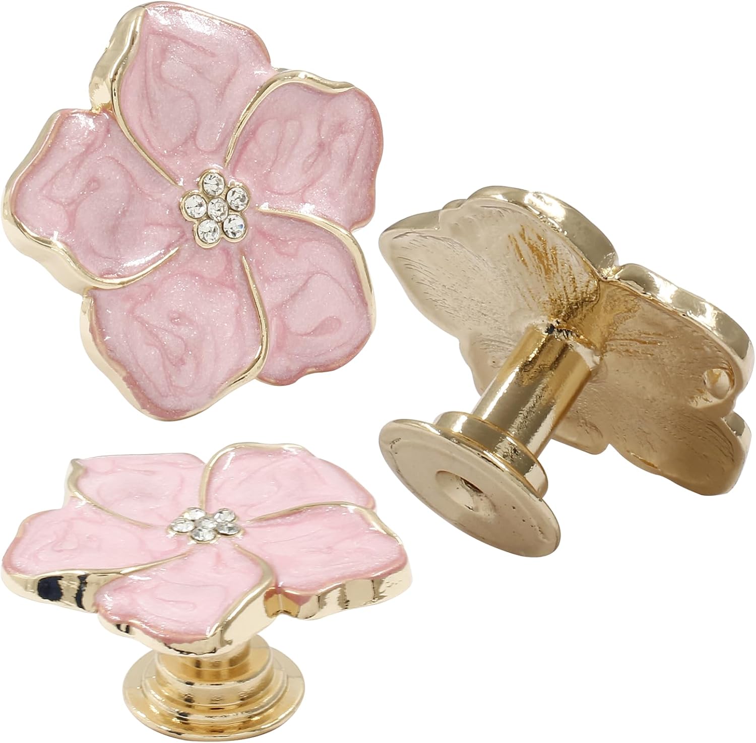 2 Pcs Petal knobs Pull 4.5cm/1.77 Inch Flower Knob Handle, Single Hole Zinc Alloy Flower Shape Knobs with Screws for Furniture Cabinet (Pink)