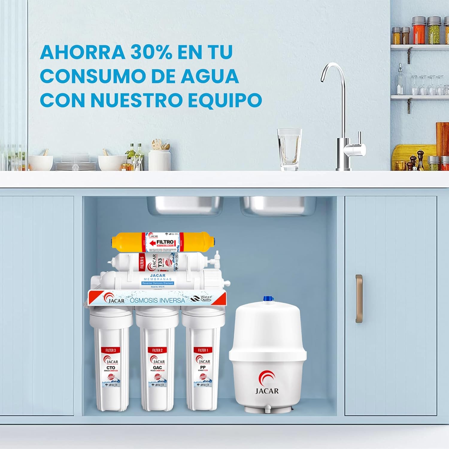 Equipo de Osmosis Inversa 6 Etapas Domestico con Membrana de 50 Gpd Incluye Filtros Osmosis Inversa 6 Etapas de Coconut Ecologico, Deposito Osmosis 5 Litros, Grifo de Osmosis Inversa y Bastidor ABS