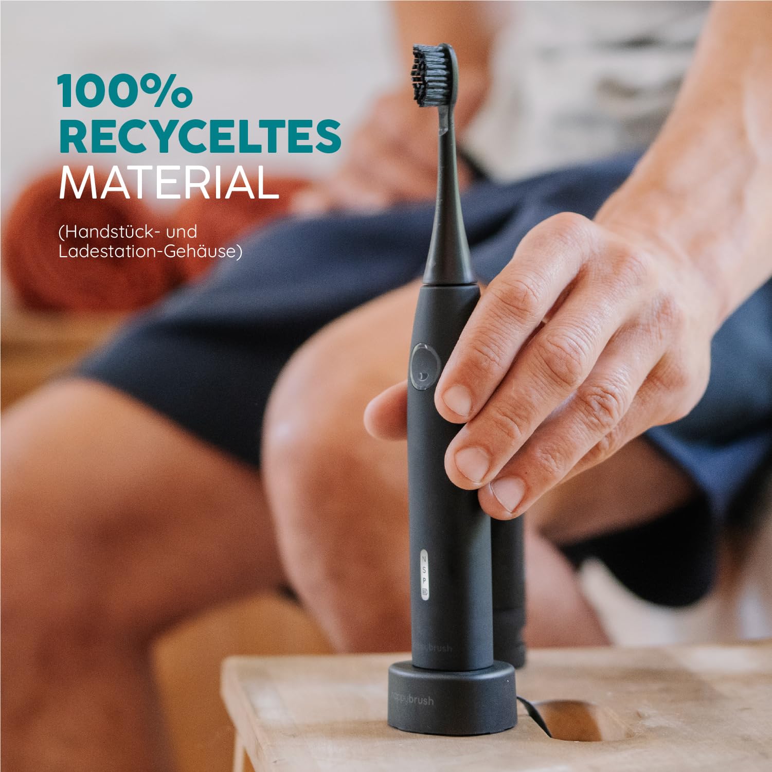 happybrush Allblack Eco Vibe 3+ - Cepillo de dientes eléctrico con batería de 8 semanas