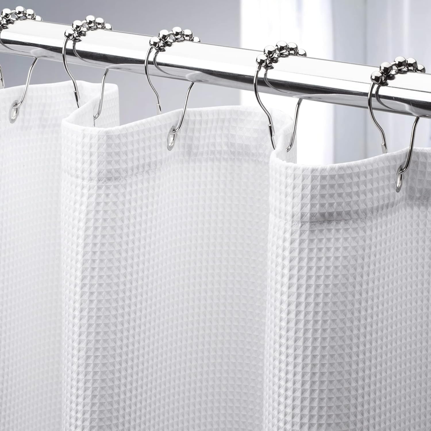AmazerBath White Shower Curtain 76 Inches Long, Waffle Shower Curtains for Bathroom, Cloth Shower Curtain Fabric Heavy Duty 240GSM, Thick Bathroom Shower Curtains Premium Polyester, 72x76 Inches