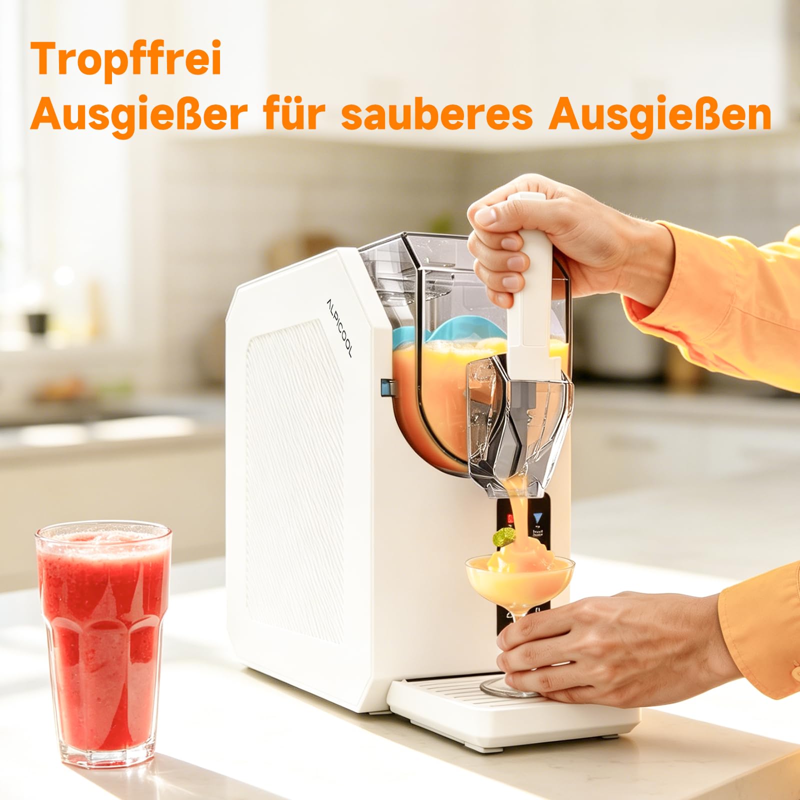 ALPICOOL Slush Maschine, 1.9L Slush Ice Maker für zu Hause, 6 Smarten Programma, für Slush, Eis-Cocktails, Frappés, Milchshakes, Turbo Freeze & Automatische Reinigung, kein Eis erforderlich, Weiß