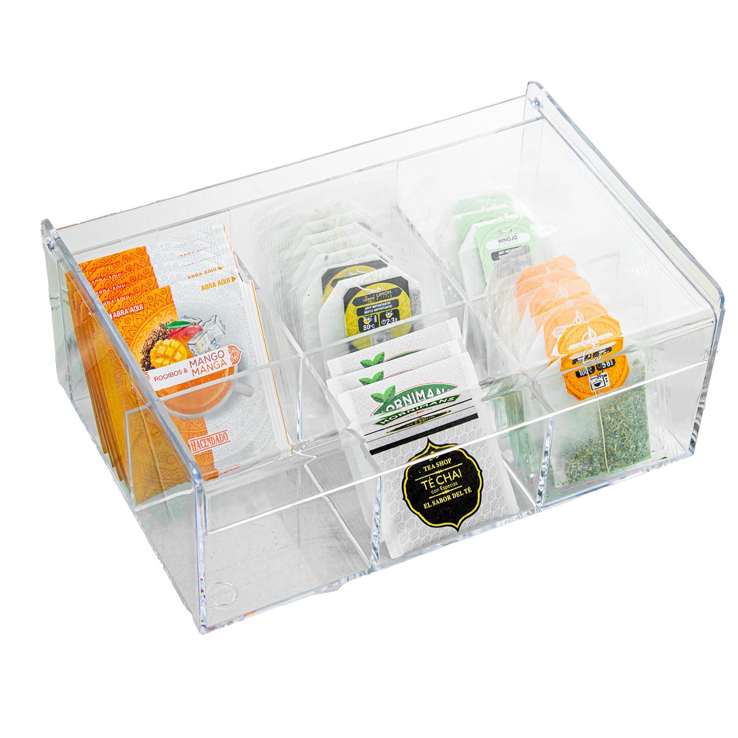 Boîte acrylique pour sachets de thé DRW coffret de rangement transparent avec couvercle 15x21x9