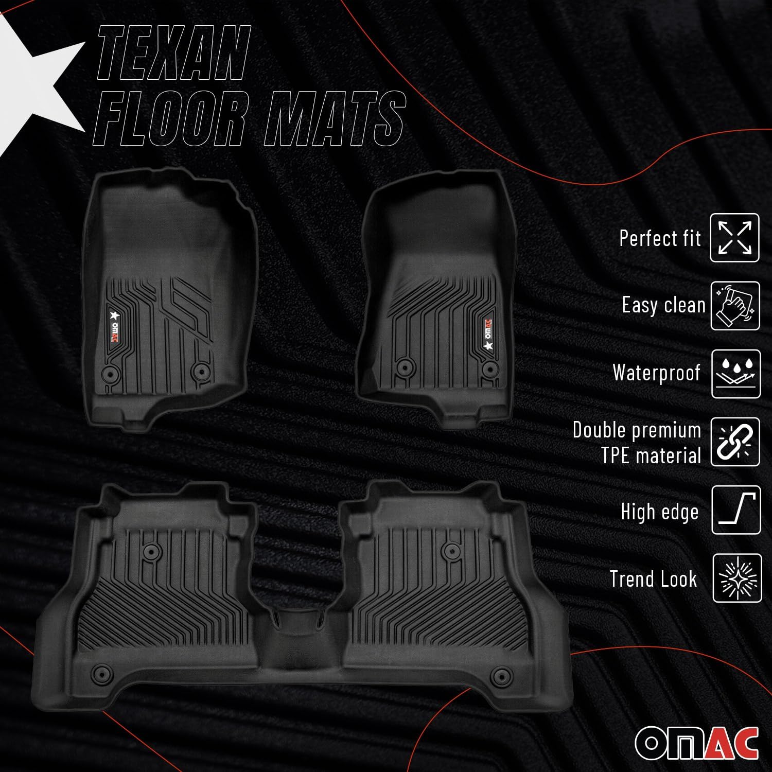 OMAC Premium Floor Mats Liners for Jeep Gladiator 2020-2026 Heavy Duty Black
