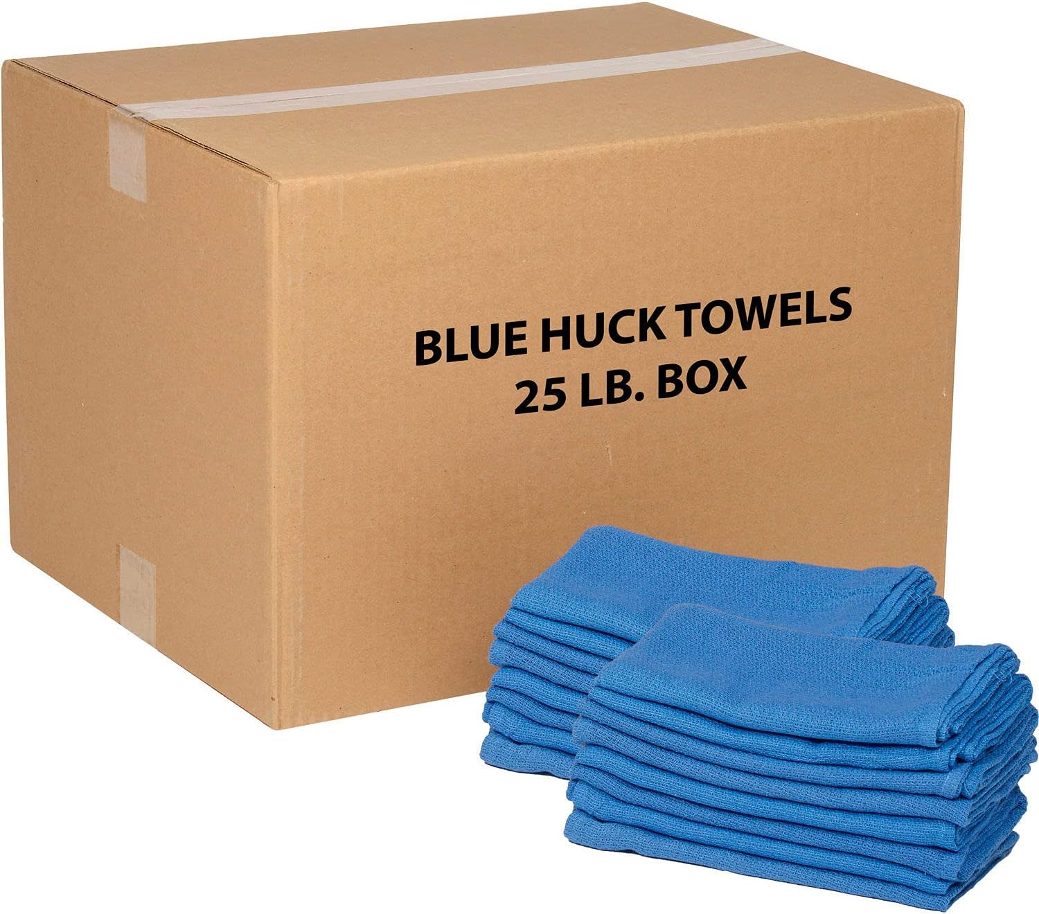 Global Industrial 25 Lb. Box 100% Cotton Huck Towels, Blue, 15" W x 15" L, for All Janitorial, Food Service and Precision Instrument Applications, Machine Washable