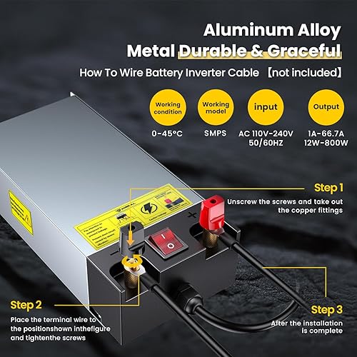 Miniatura 4 de Anbull 800W SMPS 110V AC a 12V DC Convertidor Adaptador de fuente de alimentación,110V a 12V Convertidor 800W Transformador