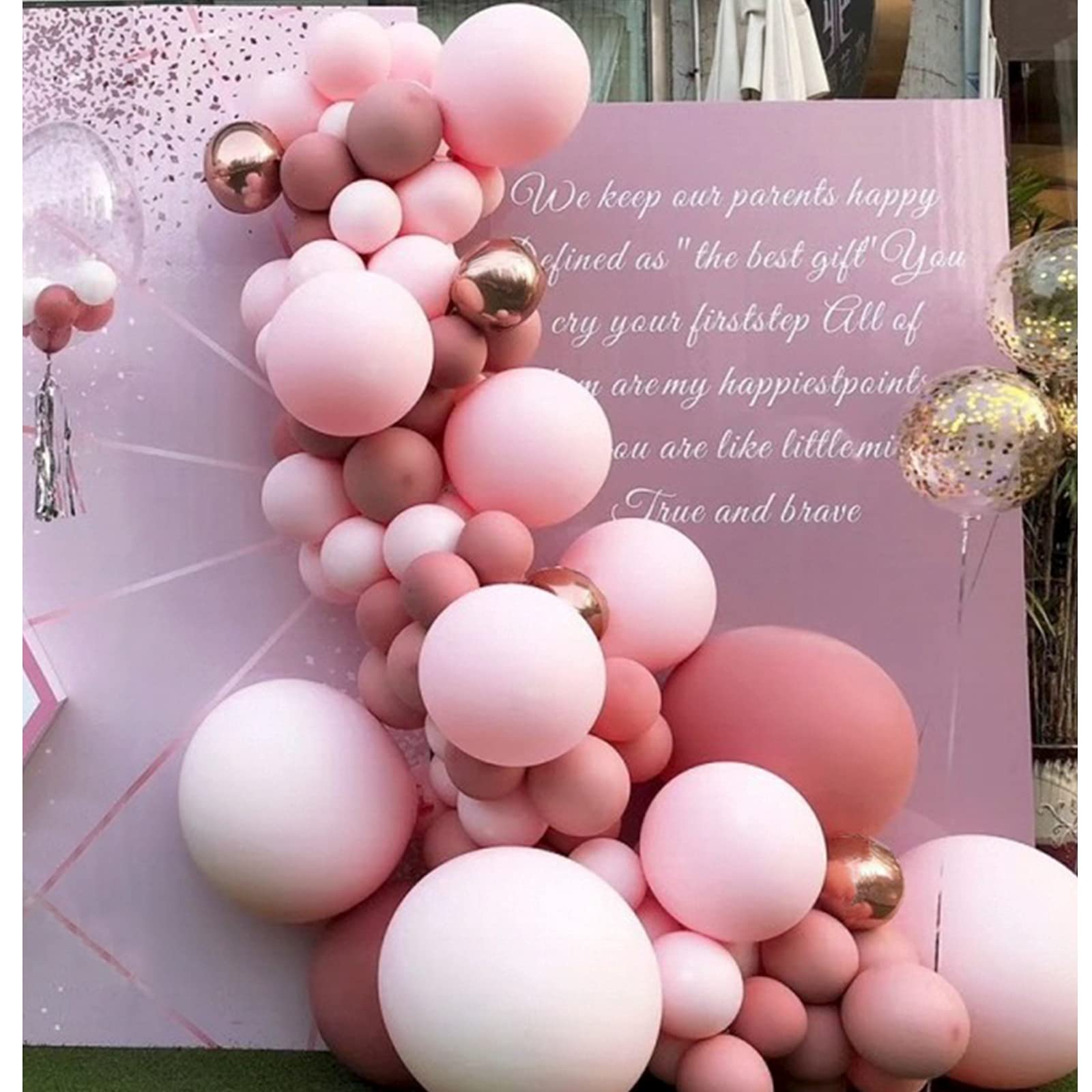 Soonlyn Pink Balloon Garland Arch 140 Pcs Rose Gold Balloon Garland Kit Double Stuffed Mauve Dusty Rose Balloon for Bridal Shower Baby Shower Birthday Party