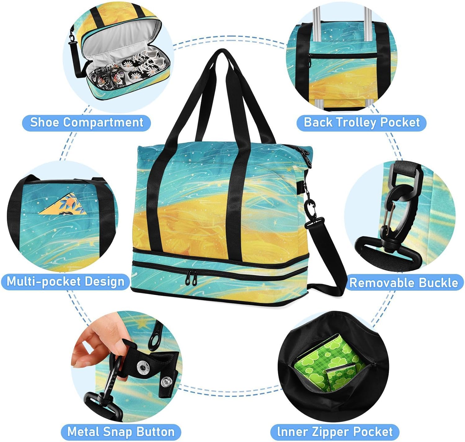 Character with Wheat Field Gym Tote Bag Large Carry On Bag with Adjustable Strap for Trekking Foldable