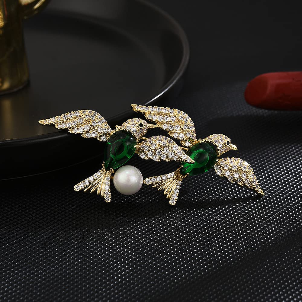 Broche con Forma de pájaro para Mujer, de Moda, para Solapa, con diseño de Doble Golondrina Volando y Perlas de imitación.