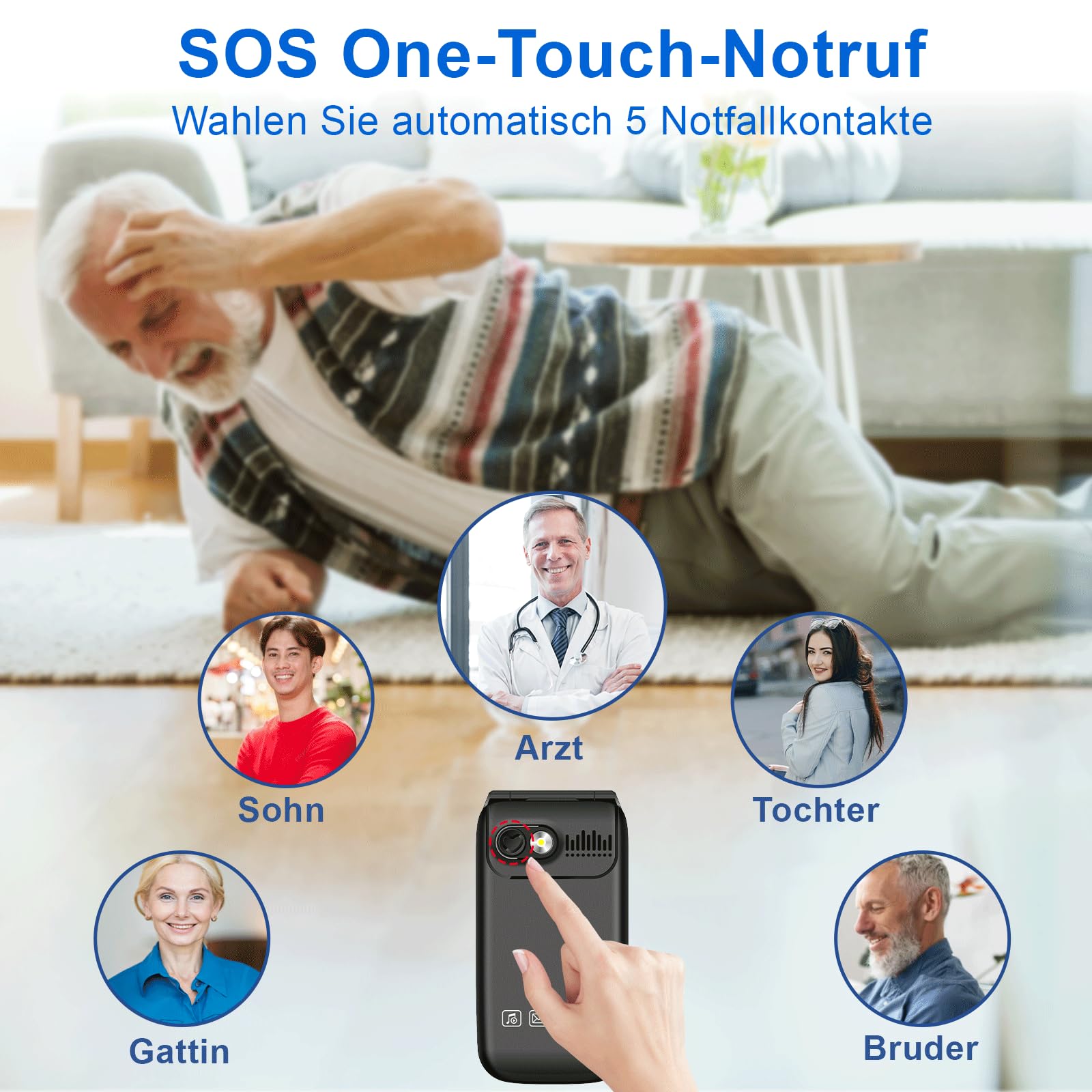 Seniorenhandy Klapphandy ohne Vertrag,Rentner Handy Großen Tasten mit SOS-Notruftaste,Dual SIM 2G GSM mit 2000mAh Akku,USB-C,2.4"+1.77" Dual Display,Schwarz