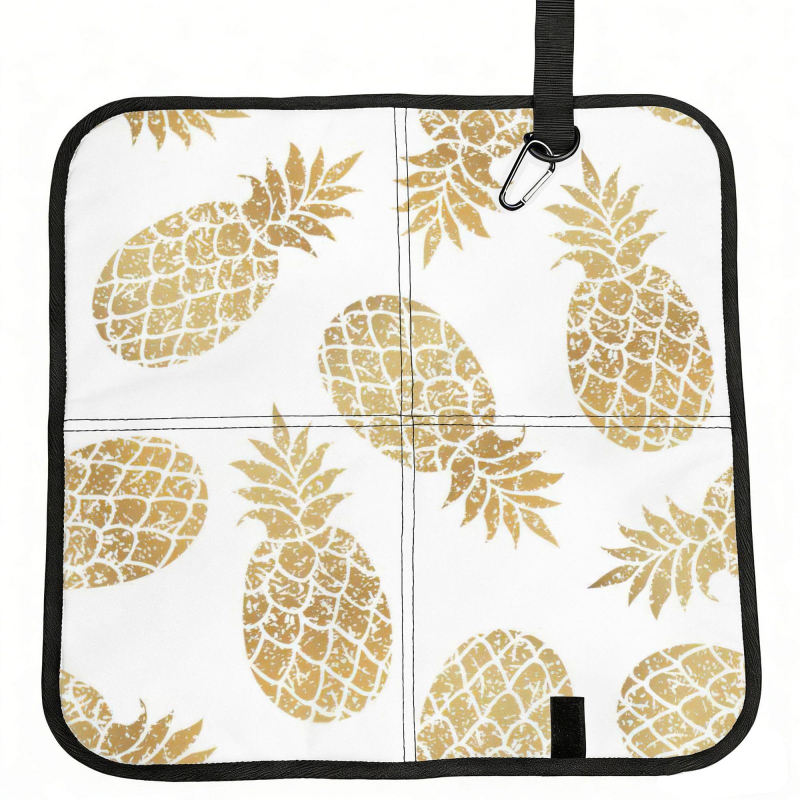 YQxwJL Golden Pineapple Background Print Foldable Seat Cushion, Oxford And Pvc Waterproof Portable Seat Pad For Outdoor Camping Hiking