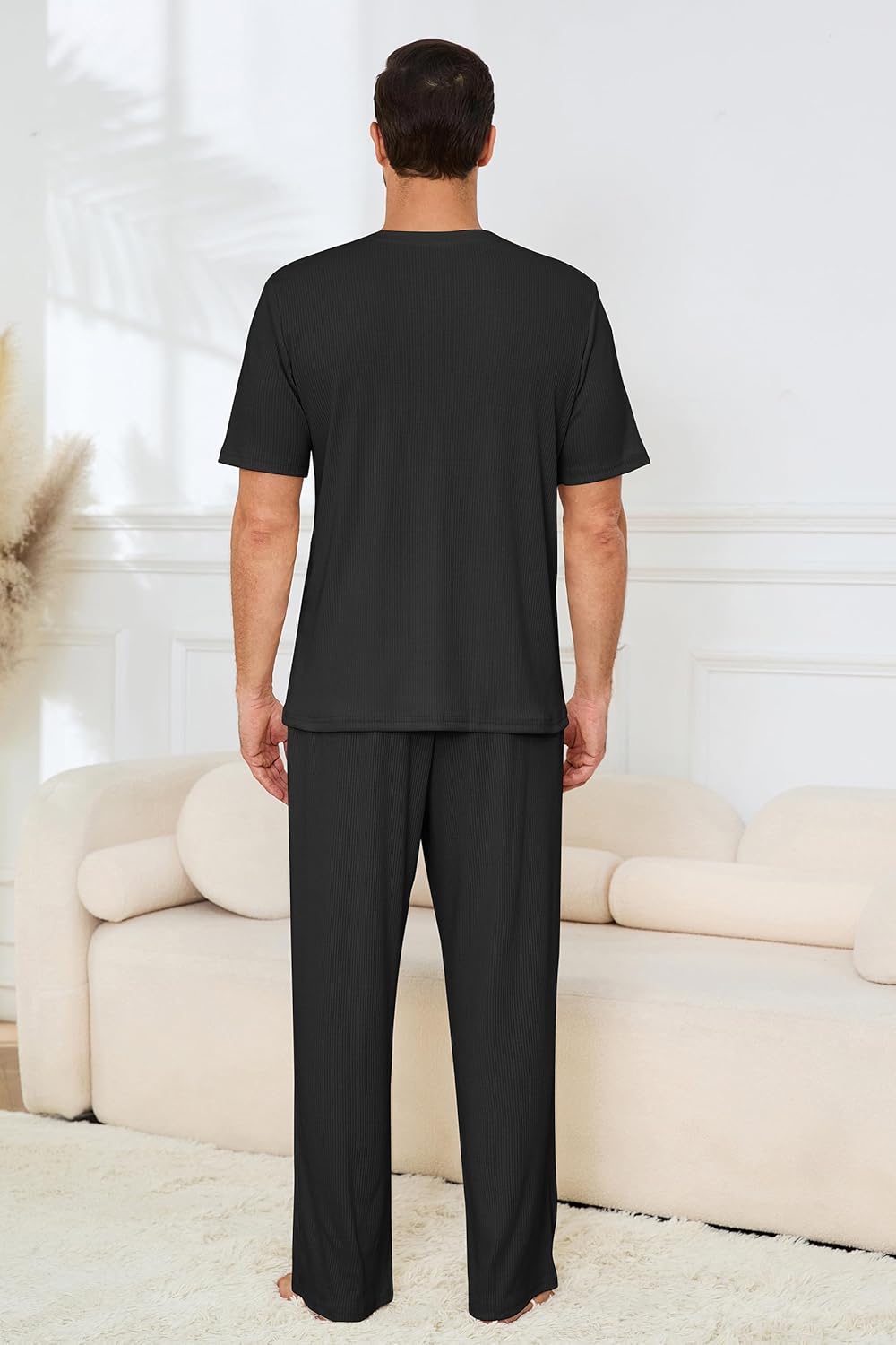 JiniGolla Mens Pajamas Set Soft Short Sleeve Top and Pant Loungewear Sets 2 Piece Pjs with Pockets - Image 5