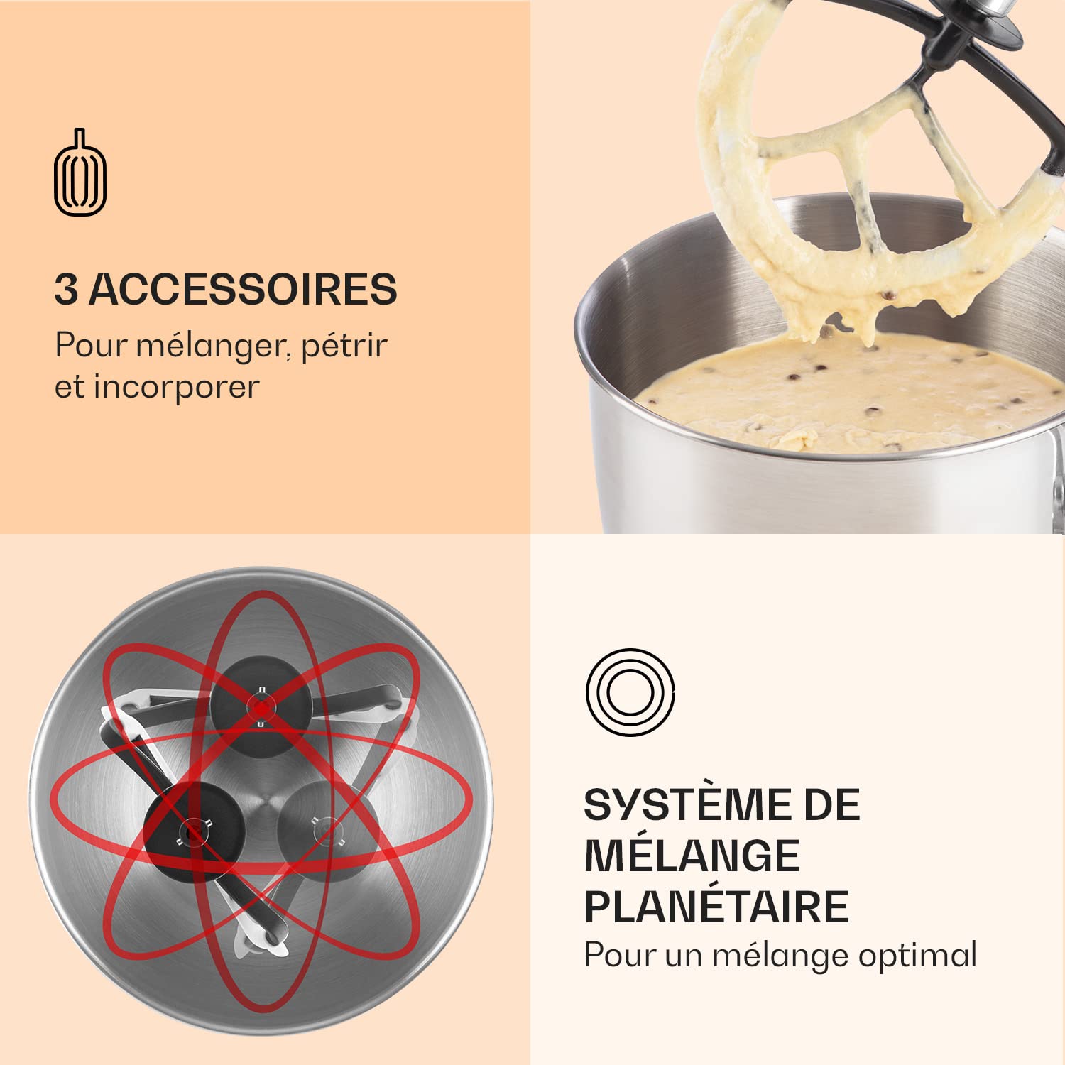 Klarstein Robot Patissier Multifonctions, Batteur sur Socle, Bol 5L, Robot Cuisine 1800W, Blender 1.5L, Multifonction Petrin Boulangerie, Hachoir à Viande, Batteur Electrique Cuisine, 6 Vitesses