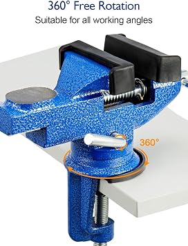 CROWNSHOP Bench Vice 70mm 360° Swivel Base Mini Workbench Clamp Cast Iron | Workholding Clamp cast iron construction rotating base precise jaws rust protection for workshop DIY drilling repair