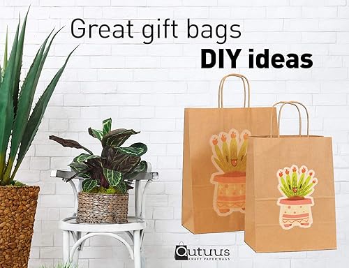 Miniatura 6 de Qutuus Bolsas de regalo de estraza grandes con asas, 25 bolsas de regalo de 10 x 5 x 13 pulgadas, bolsas de papel kraft reutilizables para compras