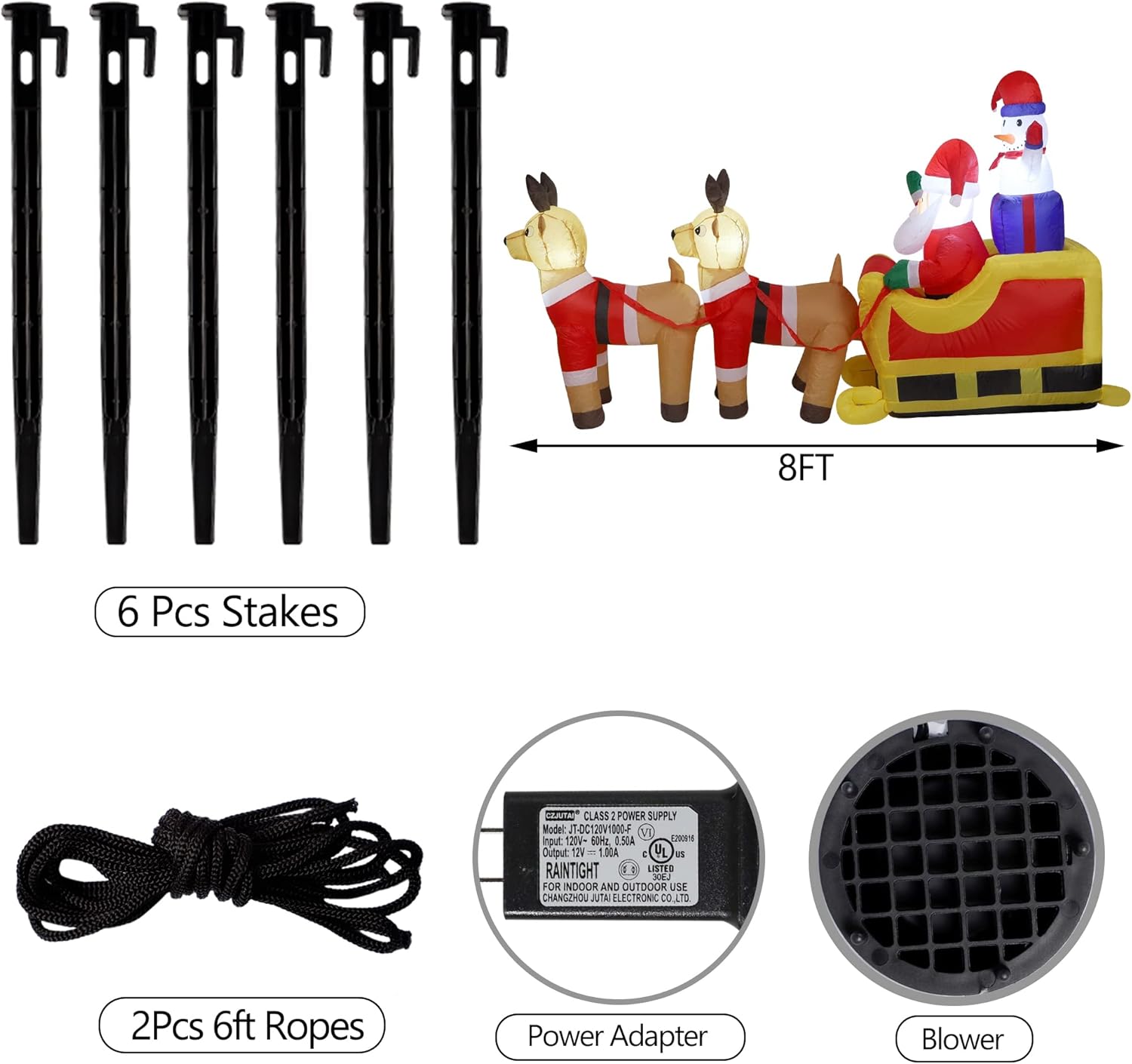 Cllayees 8ft Long Christmas Inflatable Santa Claus & Snowman on Sleigh with Reindeers, Xmas Blow up Yard Decorations with Built-in LED Lights for Outdoor Garden Lawn Xmas Holiday Decor