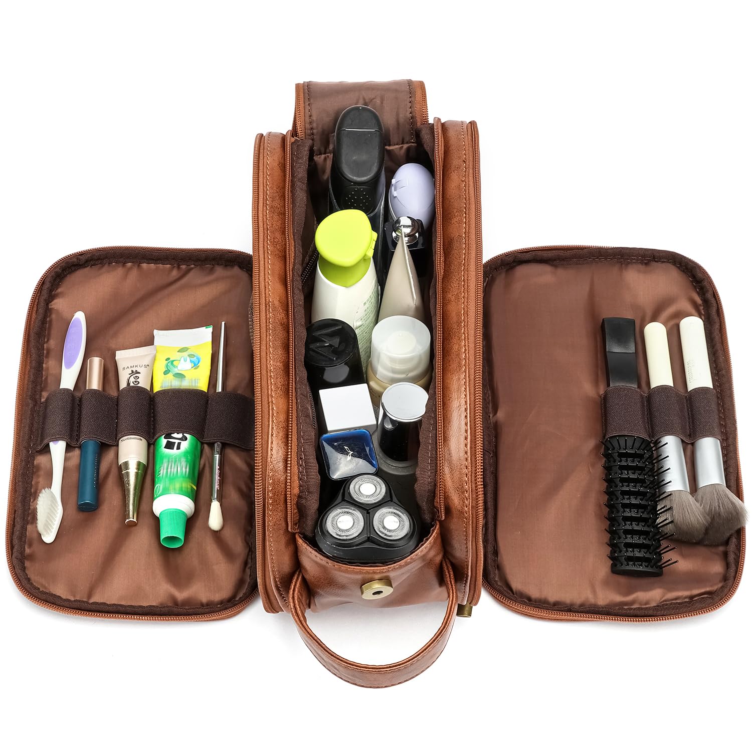 Laripwit Beauty Case Uomo da Viaggio Set da 2 Pezzi Impermeabile in PU Borsa da Toilette Trousse con Maniglia Laterale per Palestra e Lavoro Wash Bag Unisex