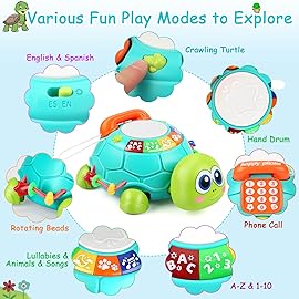 Bilingual Musical Turtle Baby Toys 6 to 12 Months, Development Toy for 6 7 8 9 Month Old Boy Girl, 8-in-1 Educational Crawling Infant Gifts, Christmas Baby Gift for 3 4 5 9-12 Mo.