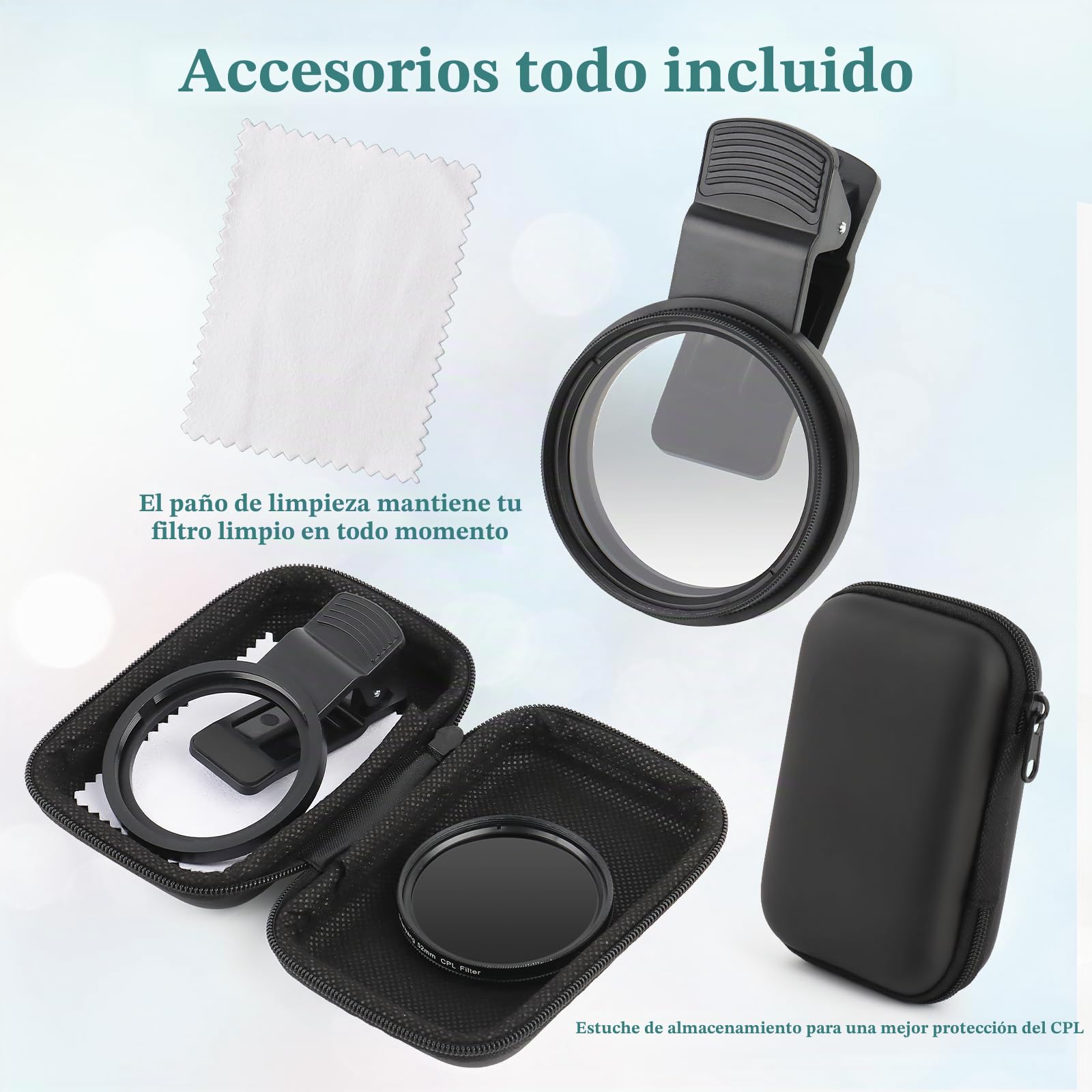 52mm Clip-on Filtro Polarizador Circular para Teléfono, Filtro CPL para Teléfono Móvil Lente con 52mm Clip-on Filtro Polarizador Circular para Teléfono, Filtro CPL para Teléfono Móvil Lente con