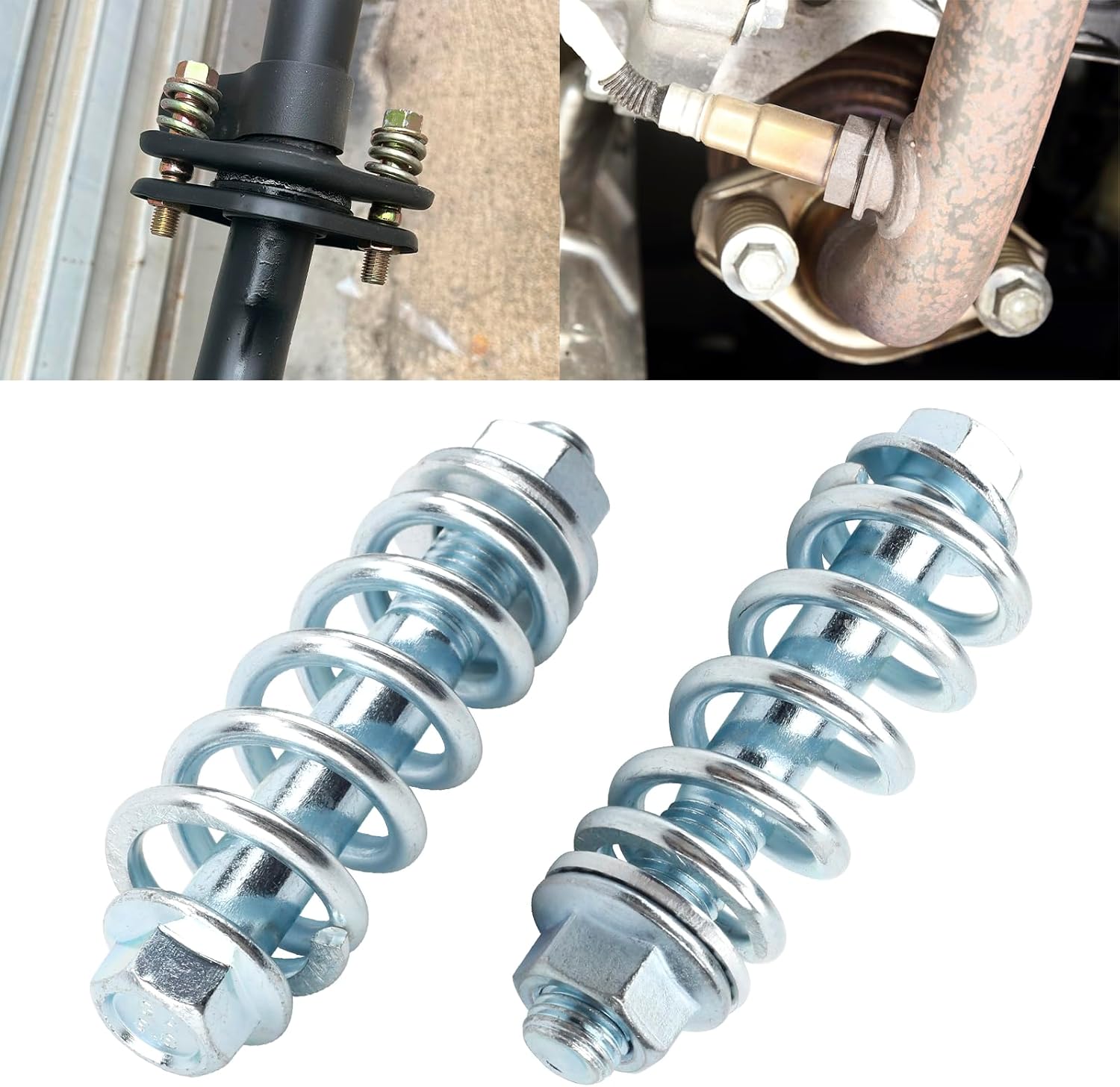 2PCS Exhaust Manifold Bolts & Nuts Kit,M10x1.5mm Steel Exhaust Bolts and Nuts with Springs, Vibration Reduction for Exhaust Gasket, Flange Repair Kit Universal Fit for Cars, Trucks, SUVs