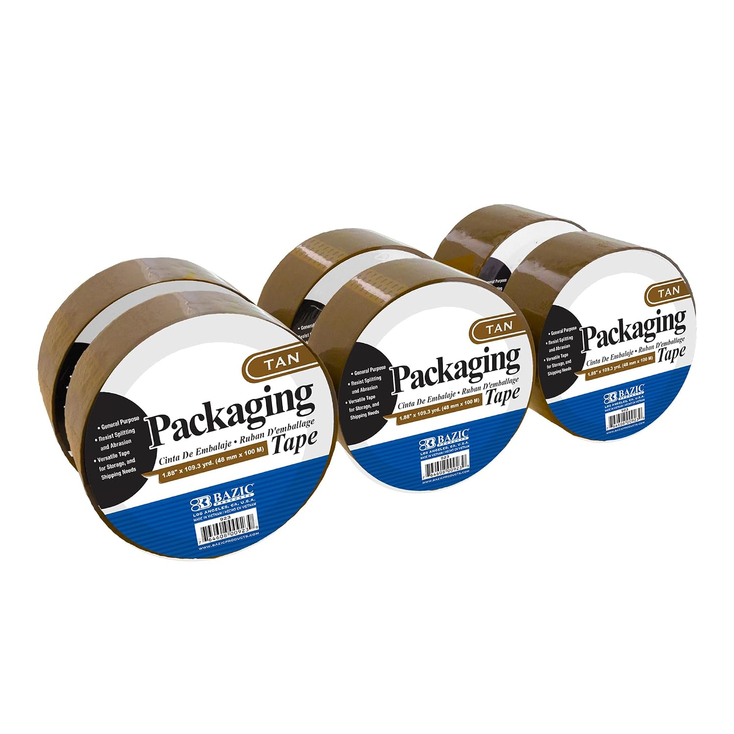 BAZIC PRODUCTS Packaging Tape, Tan, 1.88" x 109.3 yd