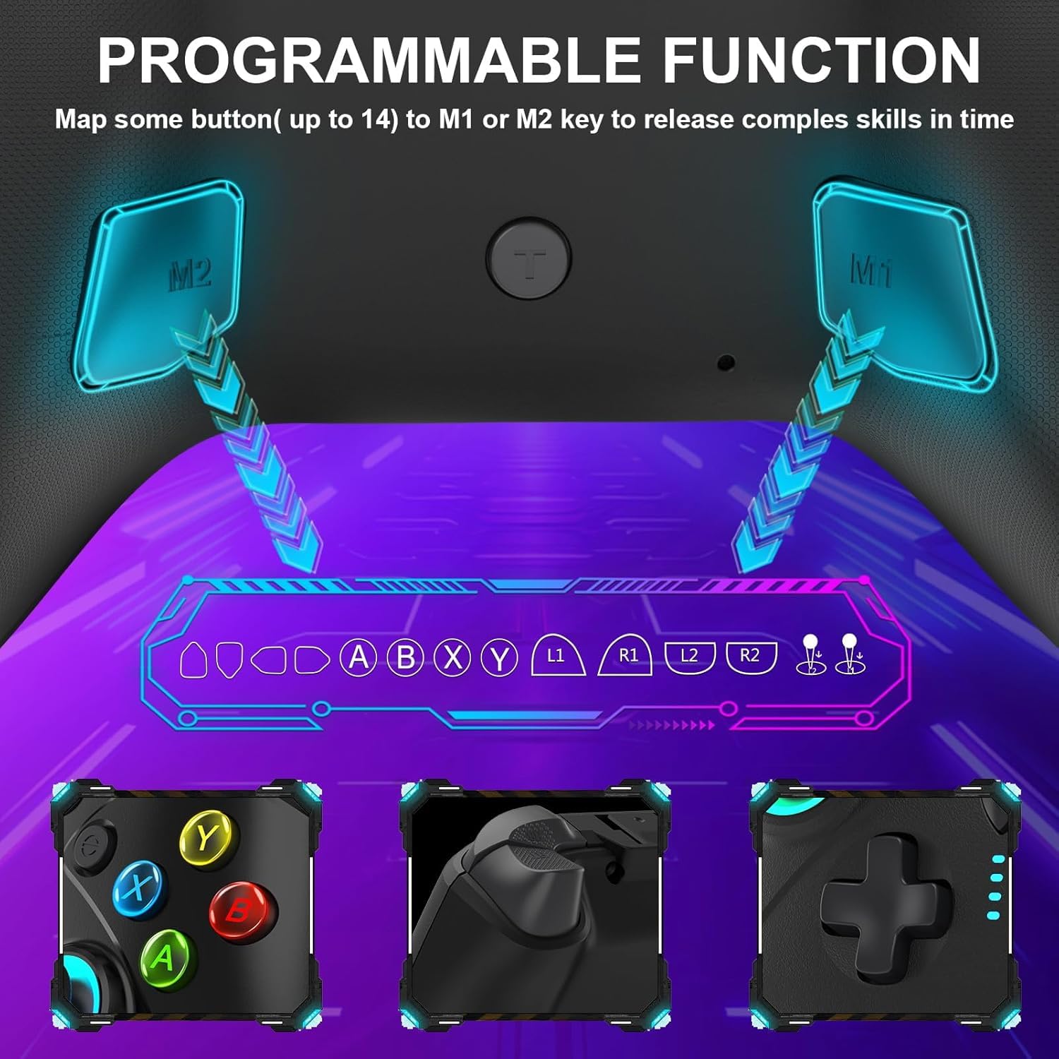 FyroGear Wired Controller for PC, Gaming Control Controllers with 1000Hz Polling Rate No Drift Stick, Custom Paddles Turbo Remote, RGB Light Black Gamepad