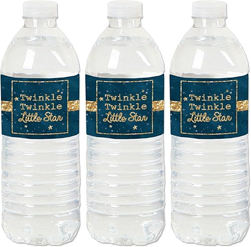 Big Dot of Happiness Twinkle Twinkle Little Star - Etiquetas adhesivas para botellas de agua para baby shower, fiesta de cumpleaños, juego de 20