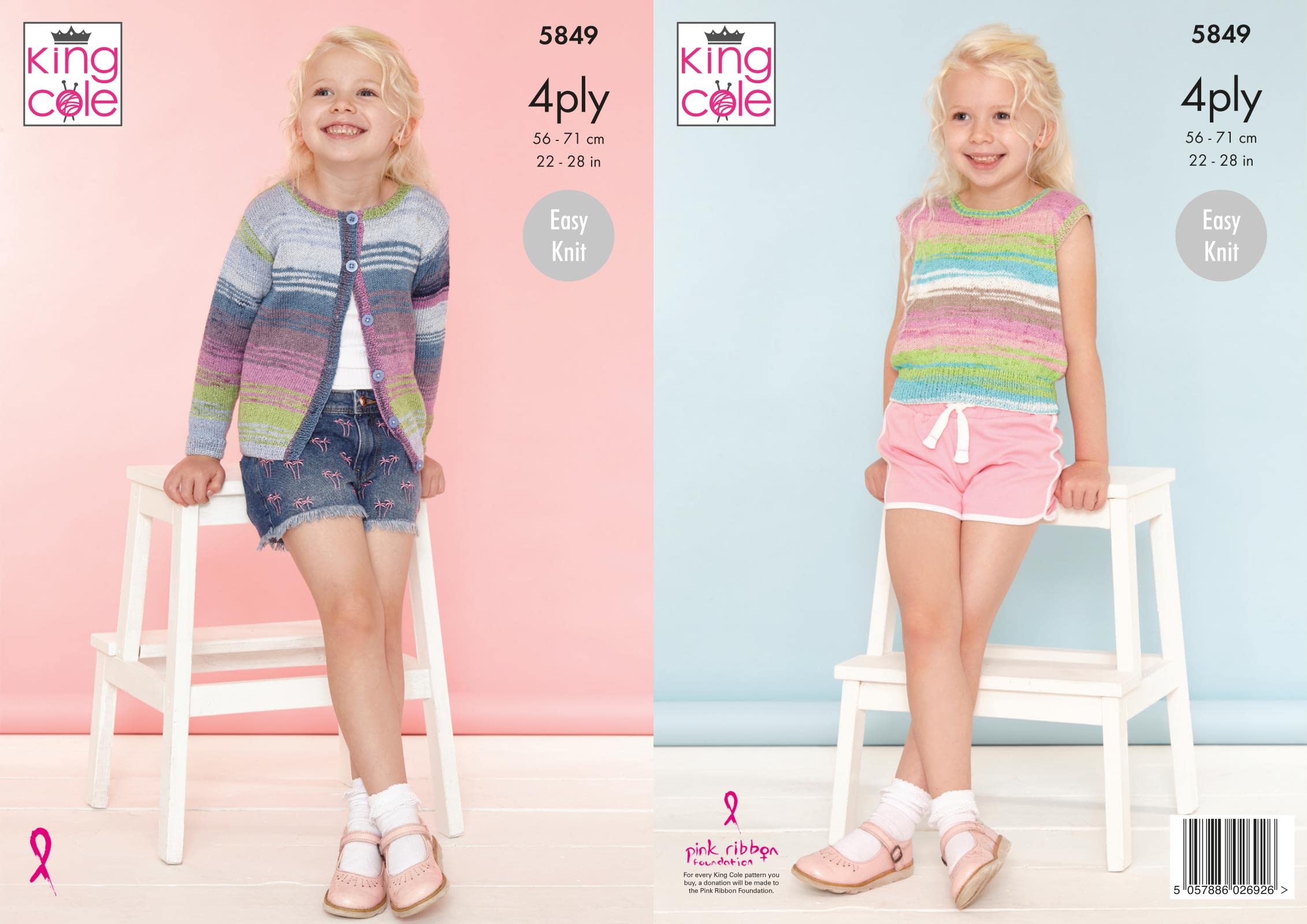 King Cole 4ply Children’s Knitting Pattern Girls Easy Knit Cardigan & Top (5849)