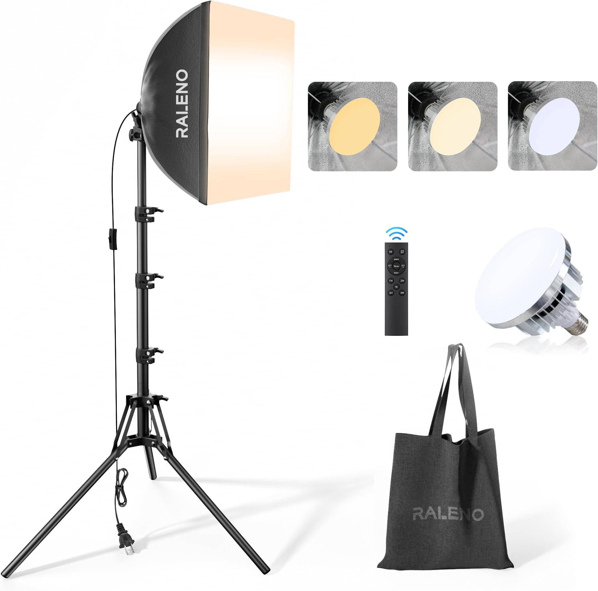 RALENO Softbox Photography Lighting Kit, 16"x16" LED Studio Soft Box Light | 2500K-7500K & 2.4G Remote Studio light , 50W & CRI≥97 Adjustable LED Bulb for Video Recording Photography Shooting Streaming