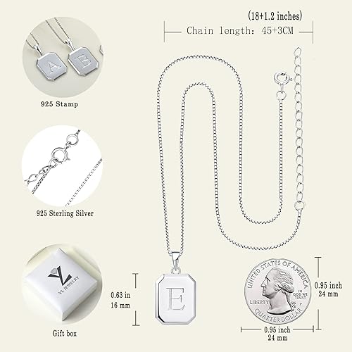 Miniatura 6 de YL Collar con inicial de plata de ley 925 con dije de letra cuadrada con 26 letras del alfabeto para mujer