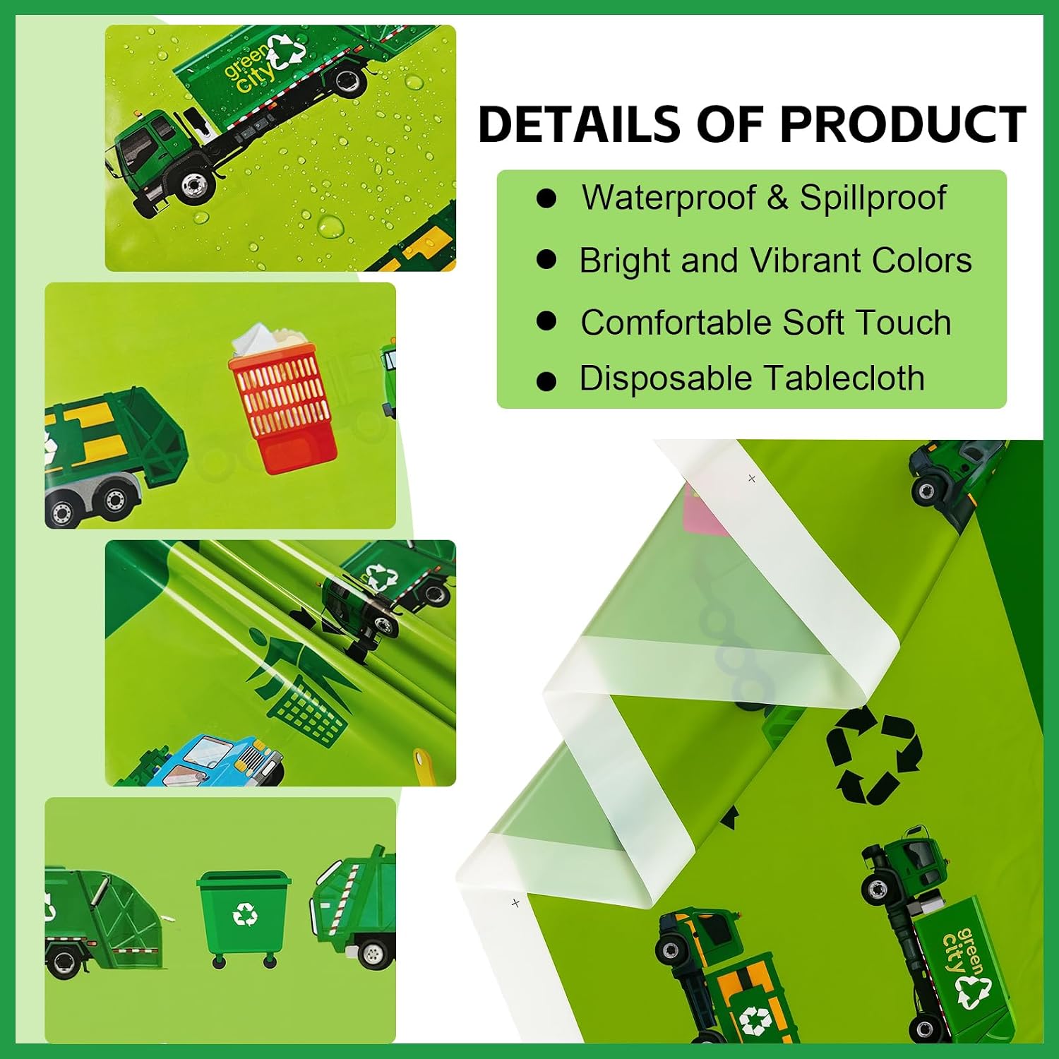 3 Pack Trash Truck Birthday Party Decorations Tablecloth, 51x86in Disposable Waterproof Garbage Truck Table Cover, Plastic Garbage Trucks Birthday Decorations Party Favors image 3