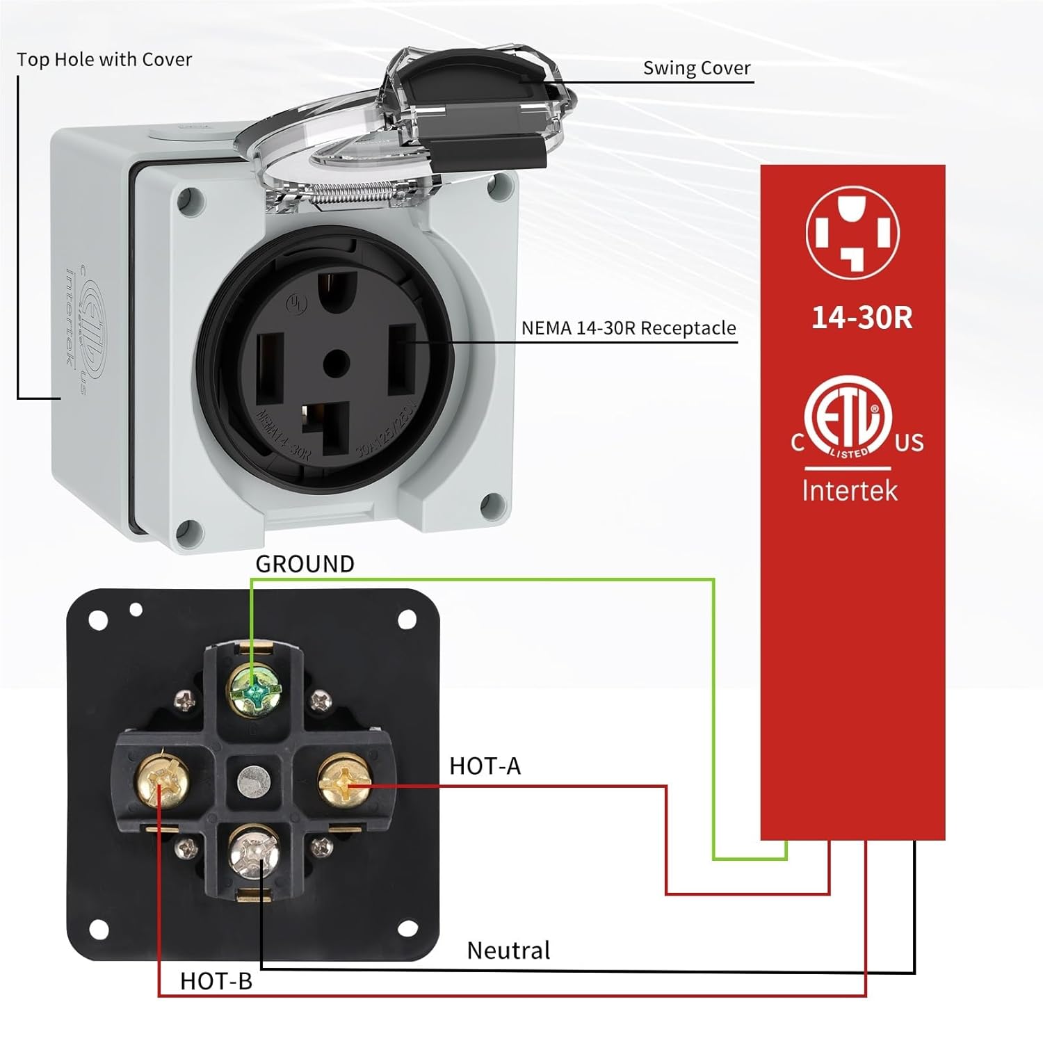 1pcs US/American 30Amp Power Outlet Box,125/250Volt NEMA 14-30R Receptacle Outdoor dustproof and Weatherproof.