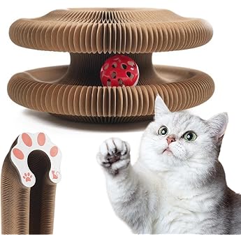 Huotflame 1 Piece Magic Organ Cat Scratching Board - Foldable 3-in-1 Scratching Toy with Bell & Cat Cave - Environmentally Friendly Corrugated Cardboard Cat Bed for Cats Indoor Entertainment