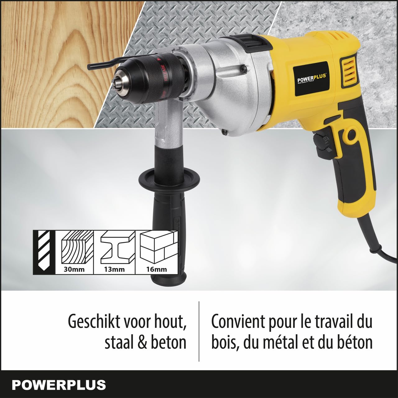 Powerplus Trapano a percussione elettrico POWX0270-2 in 1: foratura e foratura a percussione, trapano cablato da 850 W e 26 Nm, Avvito a sinistra e a destra