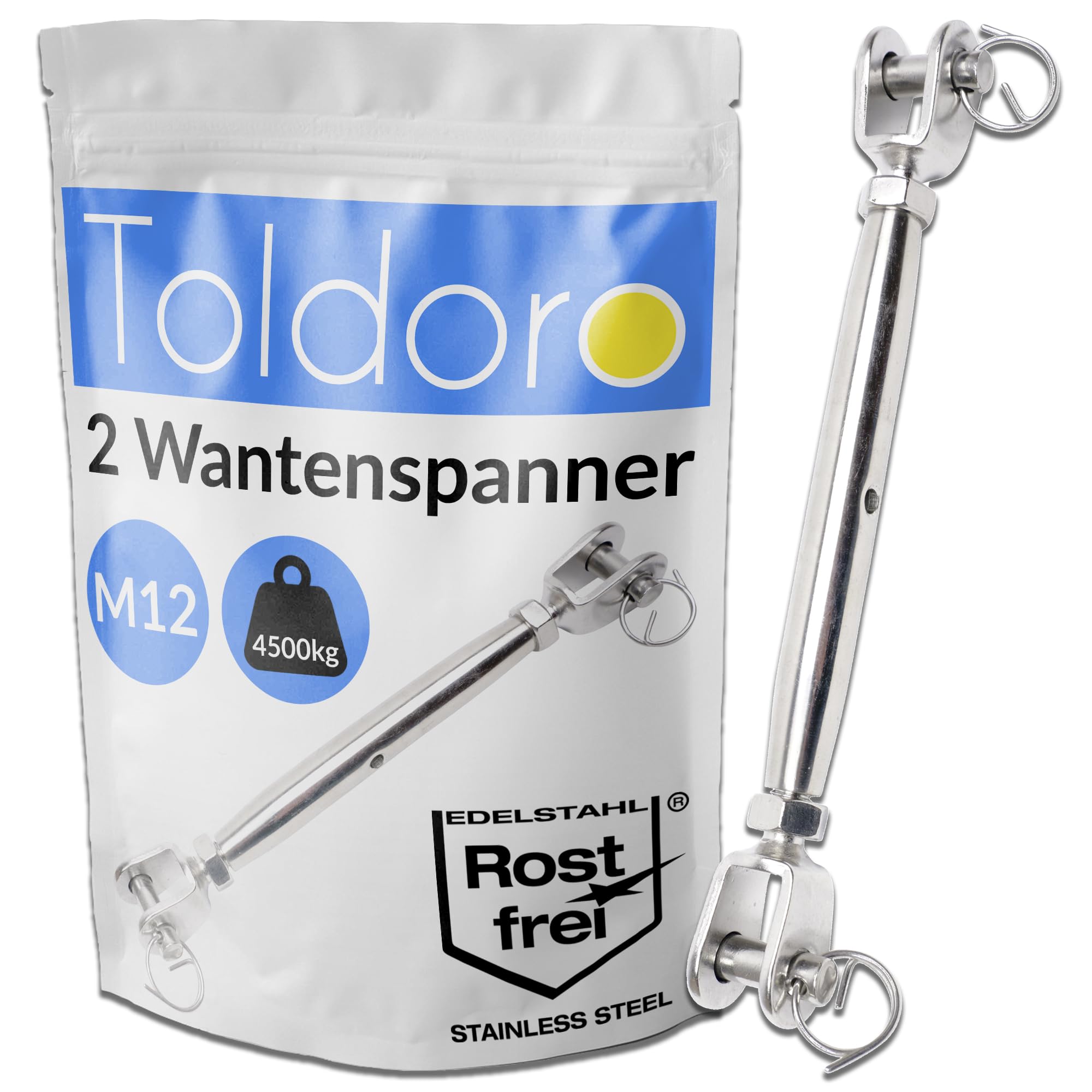 Toldoro 2x M16 Wantenspanner Edelstahl rostfrei V4A / Sonnensegel Spanner, Spannschloss, Seilspanner, Drahtspanner Gabel als Sonnensegel Zubehör/geschlossene Form
