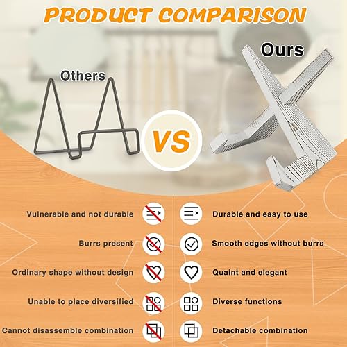 Miniatura 3 de Paquete de 2 soportes de madera para libros de cocina de 7.2 pulgadas, soporte para libro de recetas para encimera de cocina, soporte de placa de