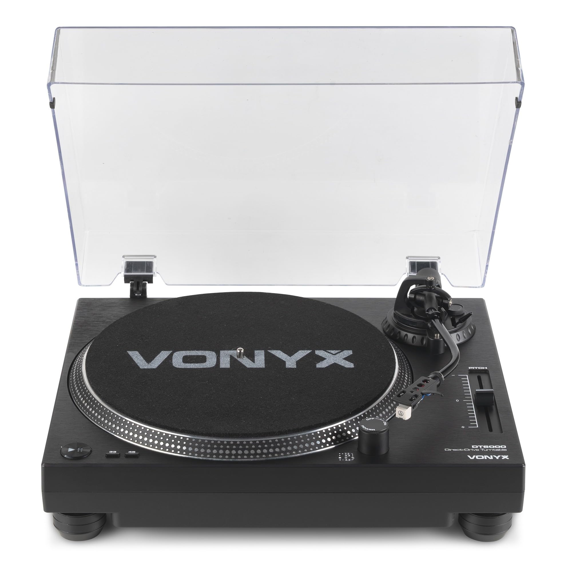 Vonyx DT6000 - DJ Plattenspieler mit Direktantrieb - Automatik Schallplattenspieler mit integriertem Vorverstärker, S-Tonarm, Record Player inkl. AT3600 Tonabnehmer, USB-Digitalisierung - Schwarz