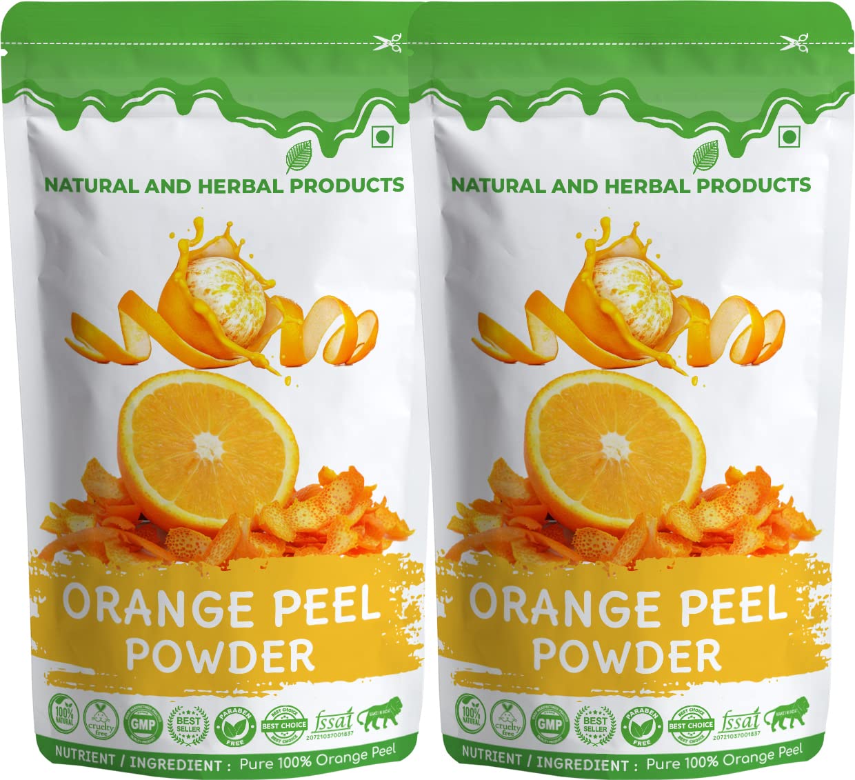 Orange Peel Powder Skin Whitening Face Pack Oil Control Pure Natural & Organic for Skin Lightening & Glowing Skin & Pimples Tan Removal Hair Drinking Eating Edible Body(100Gm Pack 2) Herbal