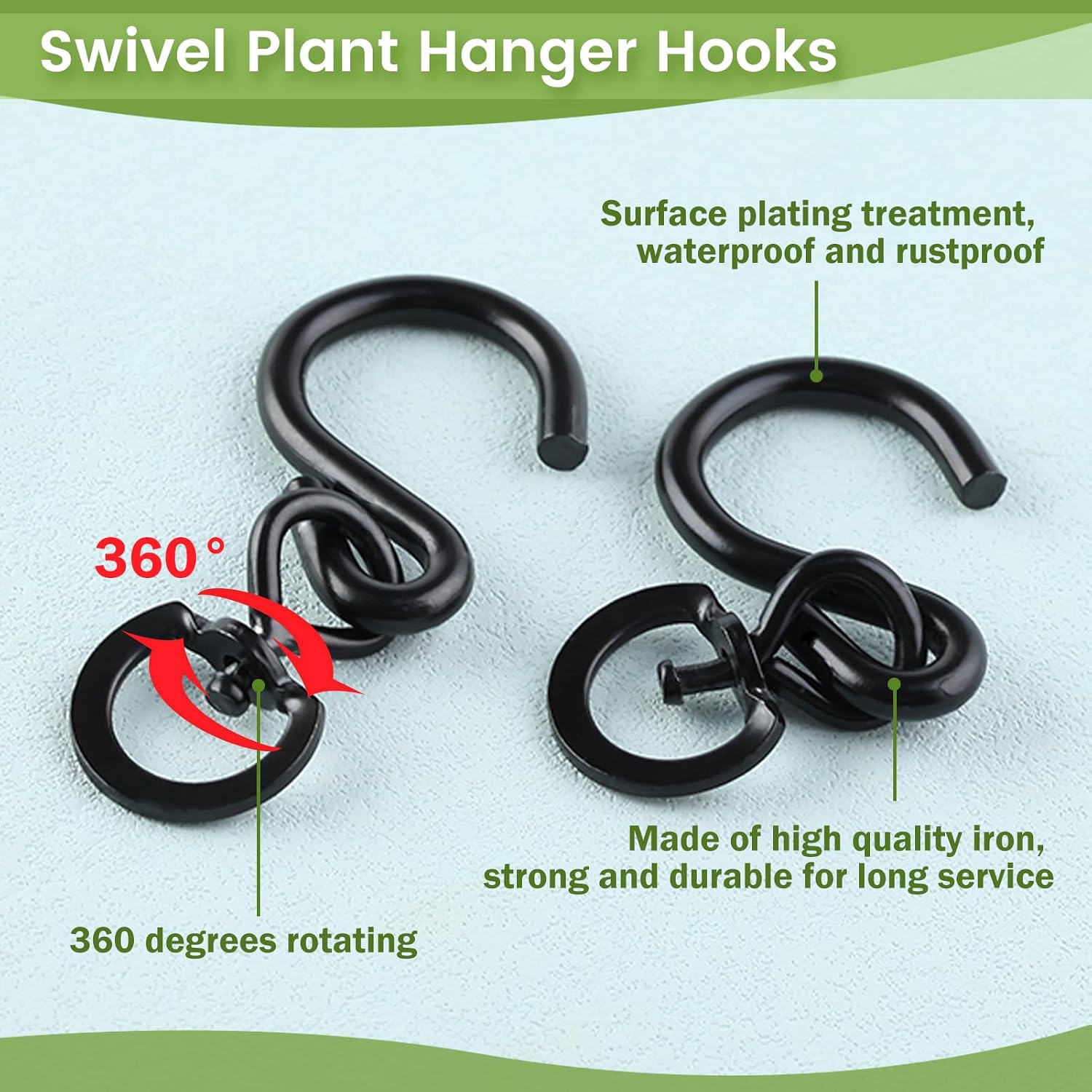 4 PCS Swivel Plant Hanger Hooks 360 Degrees Swivel Hooks with Storage Box Heavy Duty Plant Hook for Hanging Plants, Pots, Wind Chimes, Bird Feeders, Flower Basket (Load 50 lbs)