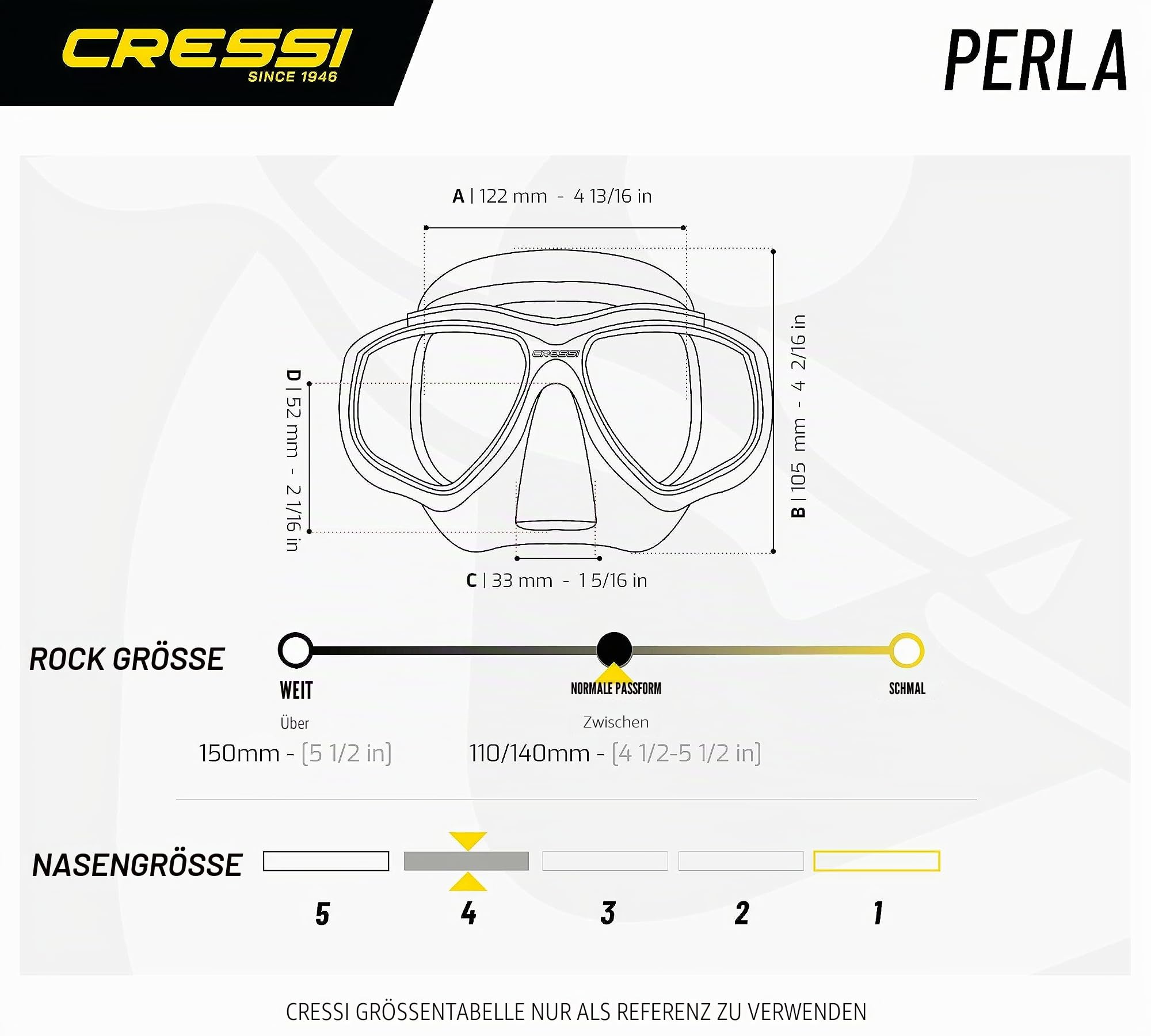 Cressi Perla Taucherbrille Erwachsene - Einzelne Maske oder Combi Schnorchelset - Tauchmaske mit Gehärtetem Glas - Weicher Silikonrand & Verstellbare Schnallen - Zum Tauchen & Schnorcheln