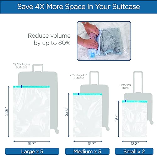 Miniatura 6 de Honey-Can-Do Paquete de 12 bolsas de almacenamiento de vinilo con cremallera para equipaje, incluye 5 grandes, 5 medianas y 2 pequeñas