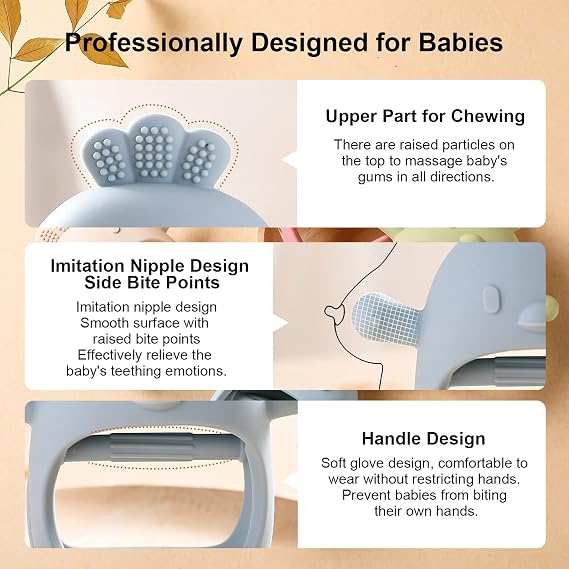 2 Pack Teething Toys for Baby, Teething Mitten for Babies, Silicone Teether | Toys 0-6 Months for Toddler Infant, Baby Boy Girl Shower Gifts Teething Relief Chew Toys (Beige + Pink)