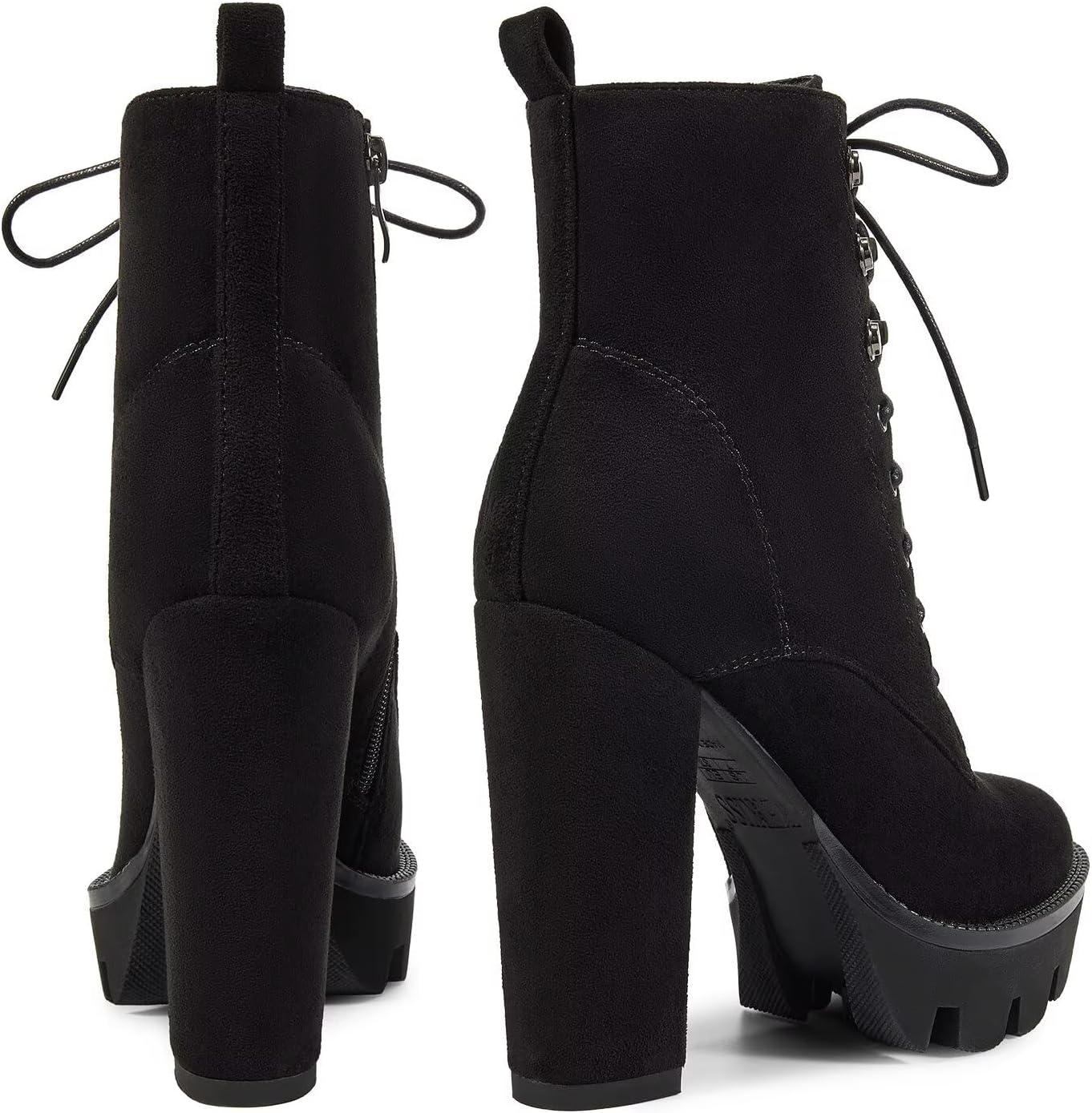 wetkiss Platform Boots for Women, Heeled Combat Boots Chunky Heel Booties Round Toe Lace Up High Heel Ankle Boots