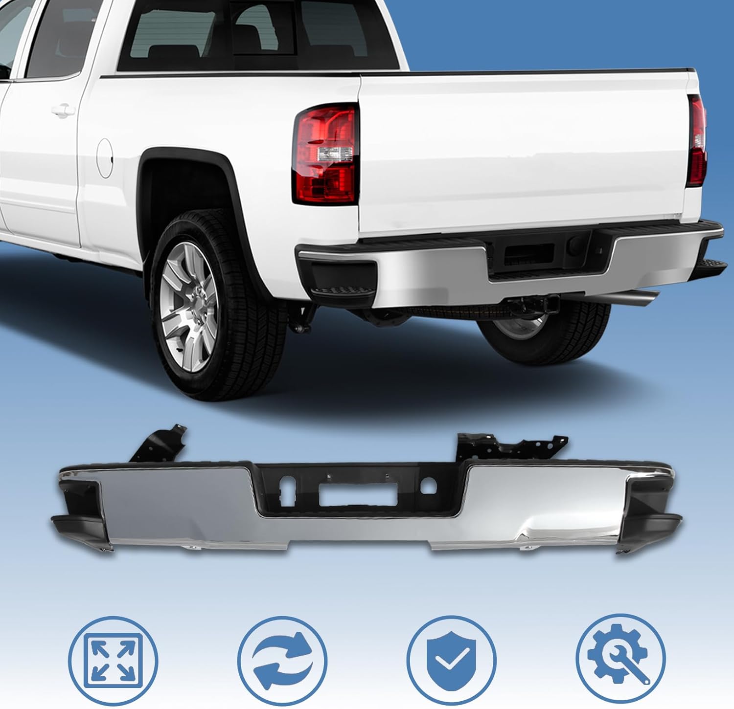 LABLT Rear Bumper Assembly Chrome Steel Replacement for Silverado Sierra 1500 2014 2015 2016 2017 2018 Replacement for GM1103176 GM1102558