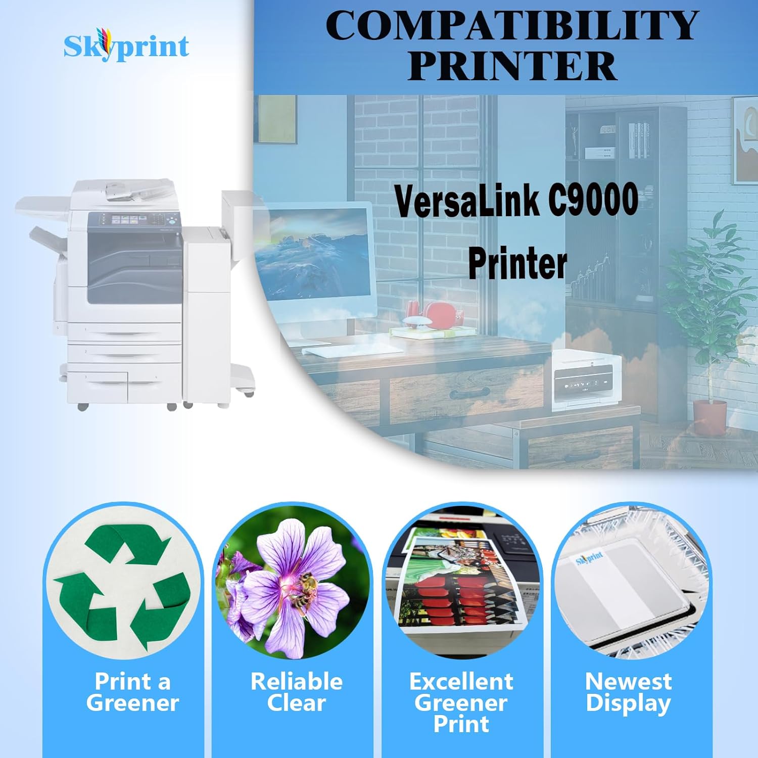 VersaLink C9000 Toner Cartridge High Capacity Replacement for Xerox 106R04077 106R04074 106R04075 106R04076 usefor Xerox VersaLink C9000 Printer Ink Black:31,400 Pages,CMY:26,500 Pages