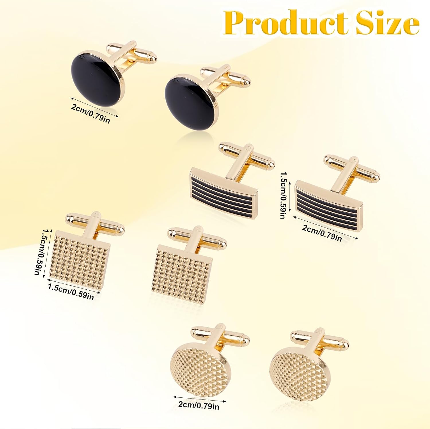 4 Pairs Cufflinks for Men, Classic Rectangle Striped Round Gold-Tone Cuff Links Set for Men Groom Shirts Suits (4 Designs)