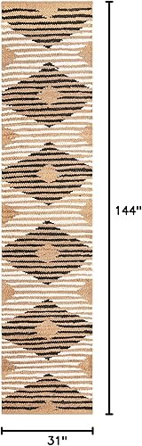 Miniatura 2 de Unique Loom Chindi Jute Collection - Alfombra de área Jennifer (2 pies 7 pulgadas x 12 pies, color negro naturalmarfil)